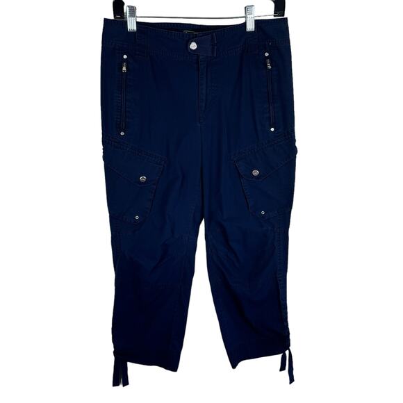 Lauren Active By Ralph Lauren 100% Cotton Navy Blue Cropped Cargo Pants Size 4 - Picture 1 of 9